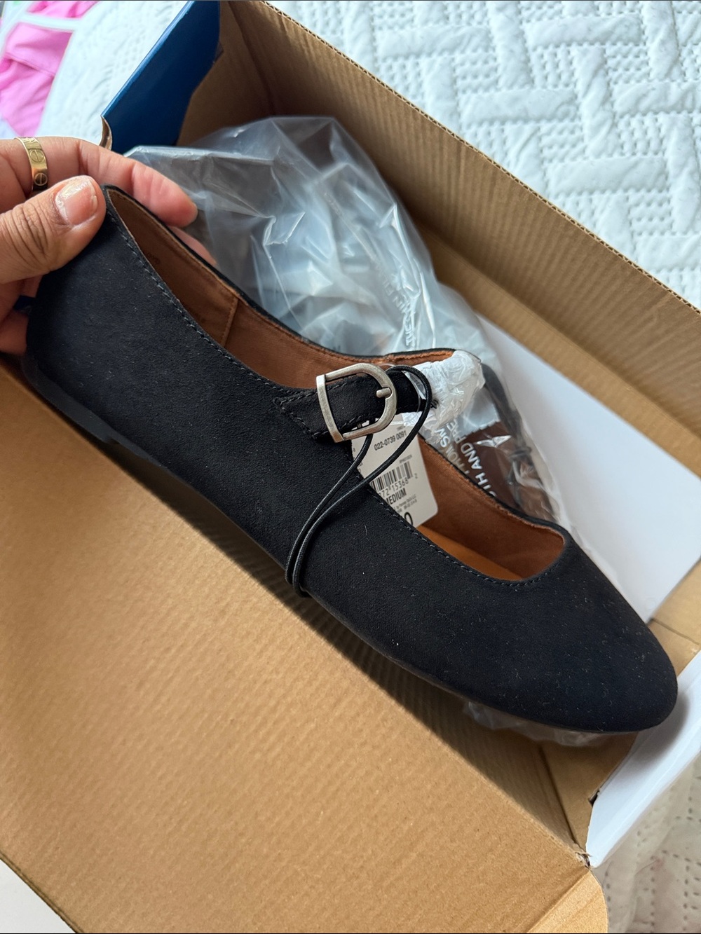 Arizona Jean Company Black Suede-Look Mary Jane Flat with Buckle